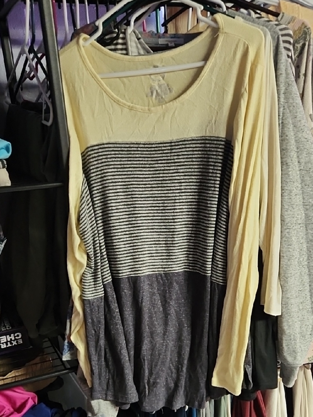 Women's Yellow and Gray Long Sleeve Colorblock Top